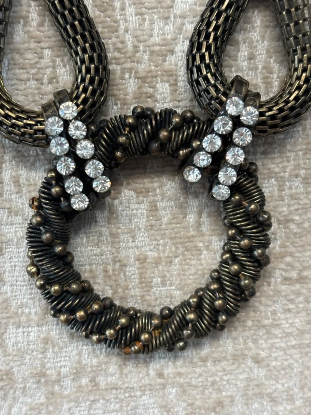 Rhinestone Accented Dark Metal Statement Necklace - Picture 2 of 5